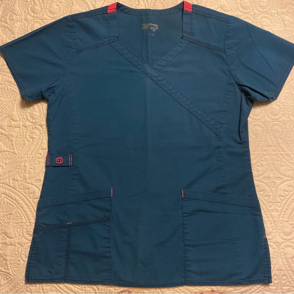 WonderWink Teal V-Neck Scrub Top Sz Small